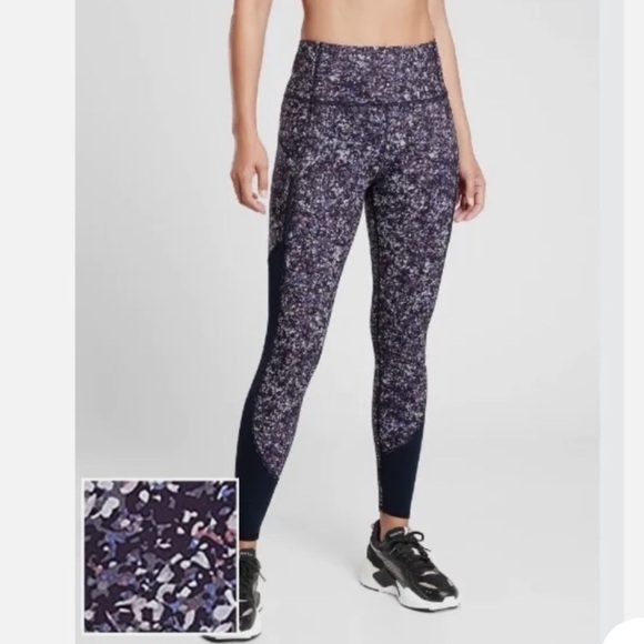 Athleta Rainier Printed mesh tight sandstone athletic leggings - Picture 1 of 9
